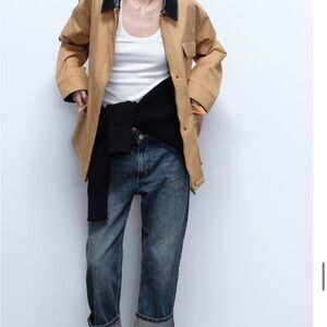 Zara Camel Field Jacket with Black Trim